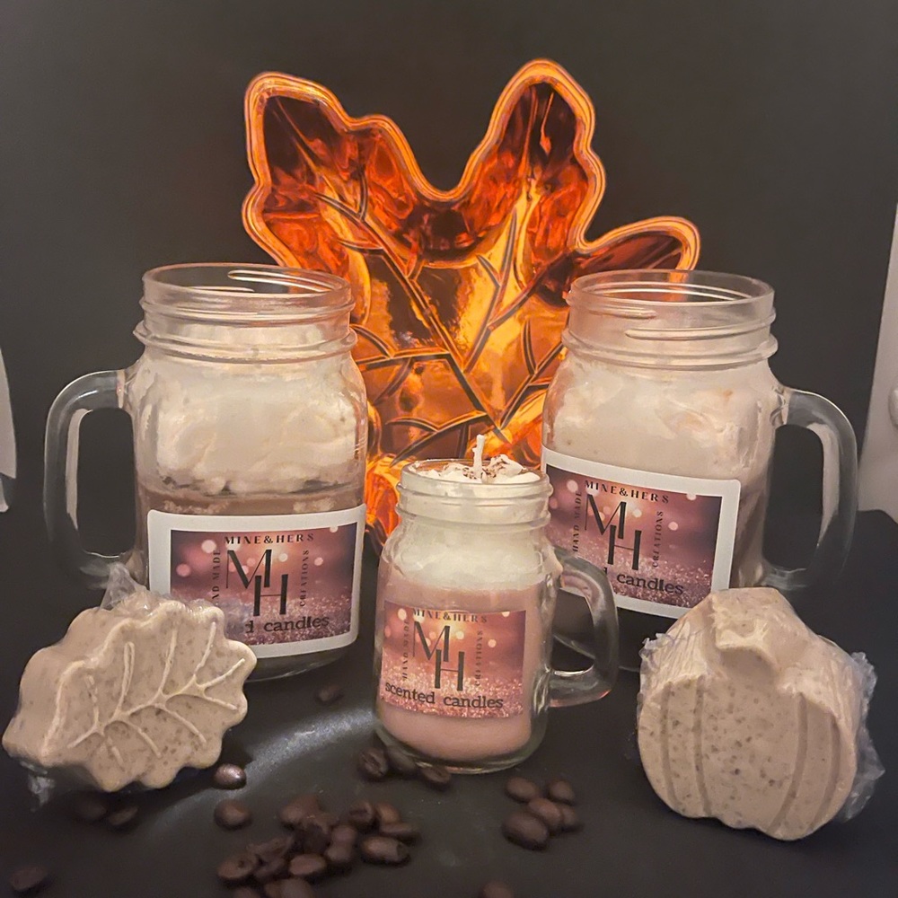 Handmade candls wax melt bars in waxmelts shot cups, and handmade soap bars